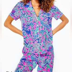 NWT Lilly Pulitzer 
PJ WOVEN SS TOP
PLUMERIA PINK
UNTAMED HEARTS
